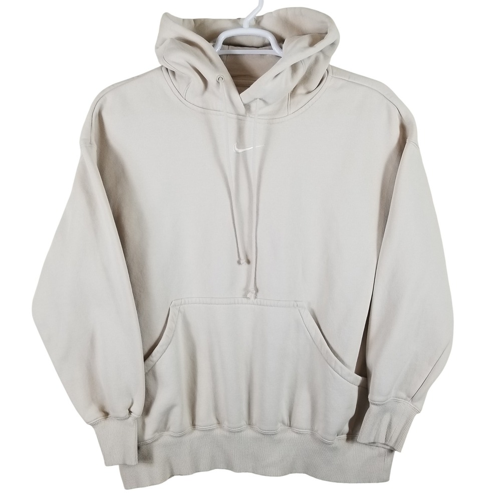Nike Solo Central Swoosh Fleece Hoodie‎ Men Sz L Oatmeal Oversize DA0315-141